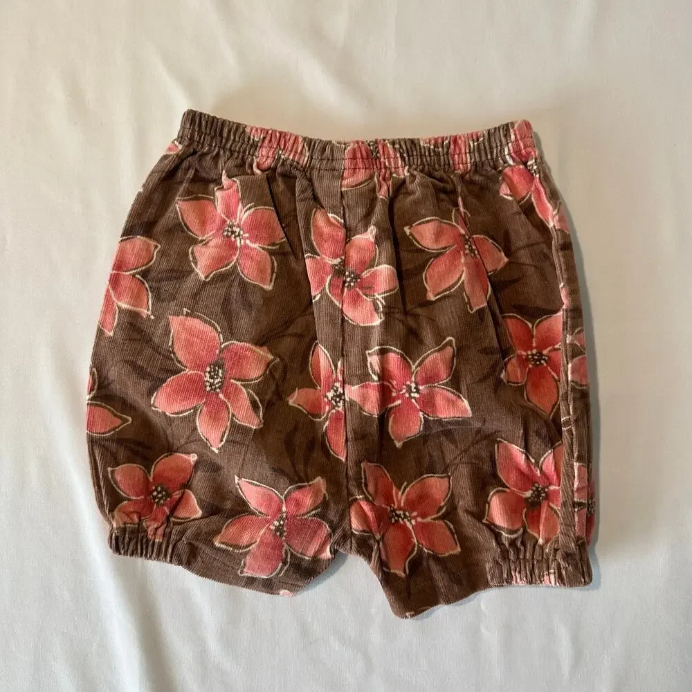 Vintage 2004 Y2K Mini Basix Tropical Flower Corduroy Bubble Shorts Sz 18 mo